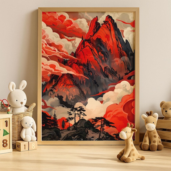 Red Mountain Landscape Wall Art | Adventure Nature Print | Bold