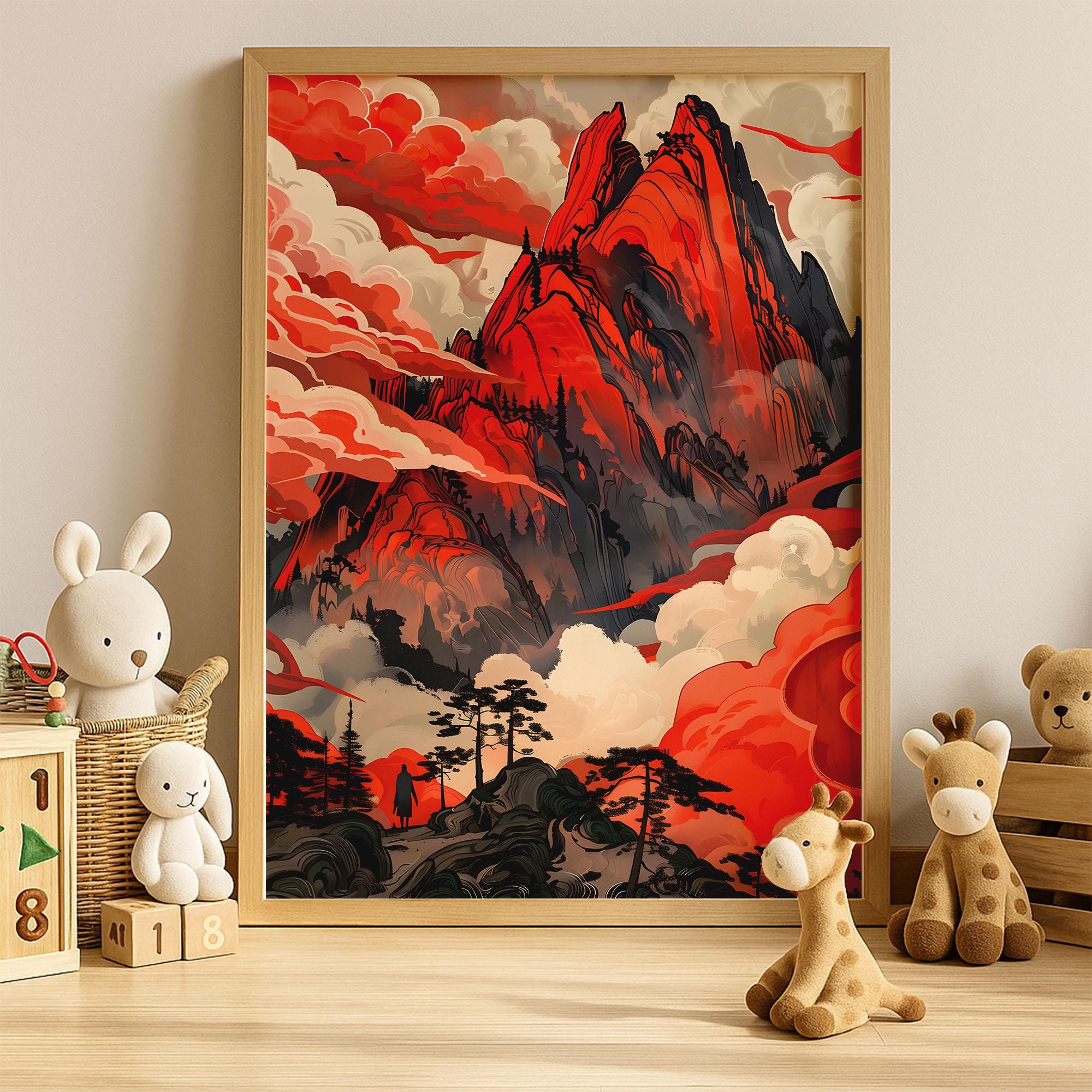Red Mountain Landscape Wall Art | Adventure Nature Print | Bold