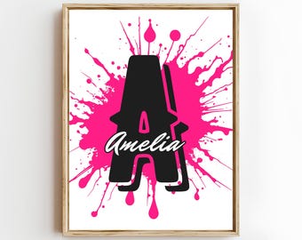 Personalized Graffiti Letter Wall Art | Custom Name Print | Bold Initial Poster | Teen Room Decor | Urban Street Art Gift | Wall Decor