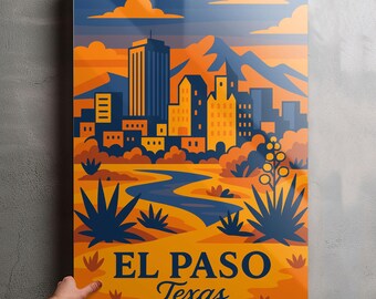 El Paso Texas Photo, Glossy Aluminium Metal Photo Panel Home Office Decor Wall Art