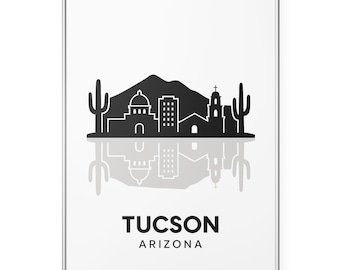 Fototryck av Tucson, Arizonas silhuett, svartvit affischtryck, väggkonst i ökenstad | Modern | Kontor | Heminredning