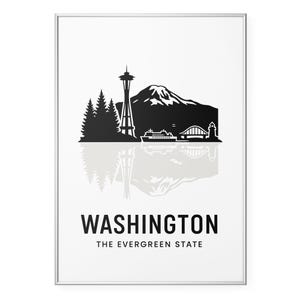 Washington State Photo Print, The Evergreen State Poster Print, Mountain Silhouette Wall Art | Modern | Office | Home Decor