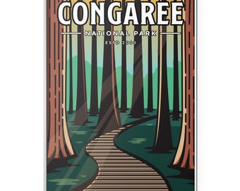 Congaree National Park Poster | Retro Forest Boardwalk Wall Art | Vintage Hiking Trail Print | South Carolina Nature Decor