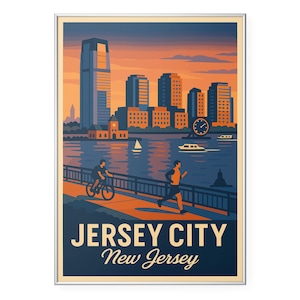 Jersey City Photo Print, Waterfront Skyline Print, Colgate Clock Wall Art | Modern | Office | Home Decor