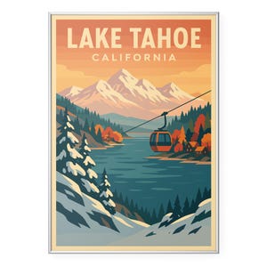 Lake Tahoe California Photo Print, Winter Ski Gondola Poster Print, Snowy Mountain Cabin Wall Art | Modern | Office | Home Decor