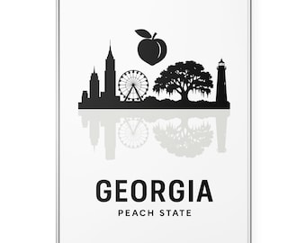 Wydruk fotograficzny z panoramą Georgii, minimalistyczny plakat z motywem stanu Peach State, grafika ścienna z panoramą Atlanty | Nowoczesny | Biuro | Wystrój domu
