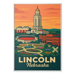 Lincoln Nebraska Photo Print, Sunken Gardens Skyline Poster Print, State Capitol Wall Art | Modern | Office | Home Decor