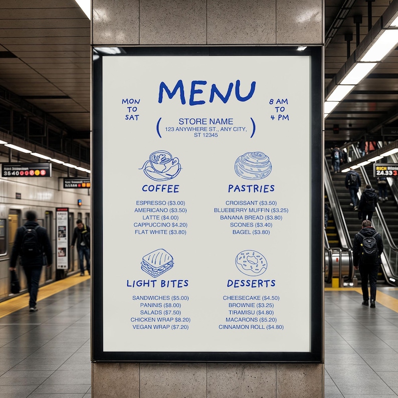 Editable Coffee Shop Menu Template, Cute Café Menu Design With Coffee ...