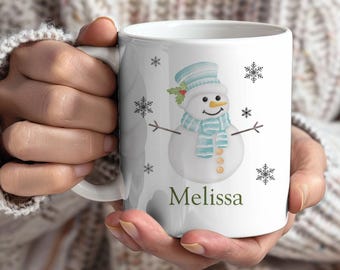 Gepersonaliseerde sneeuwpopmok, uniek cadeau, koffiemok, keramische mok, perfect cadeau, koffiekopje, koffiekopje vakantie cadeau