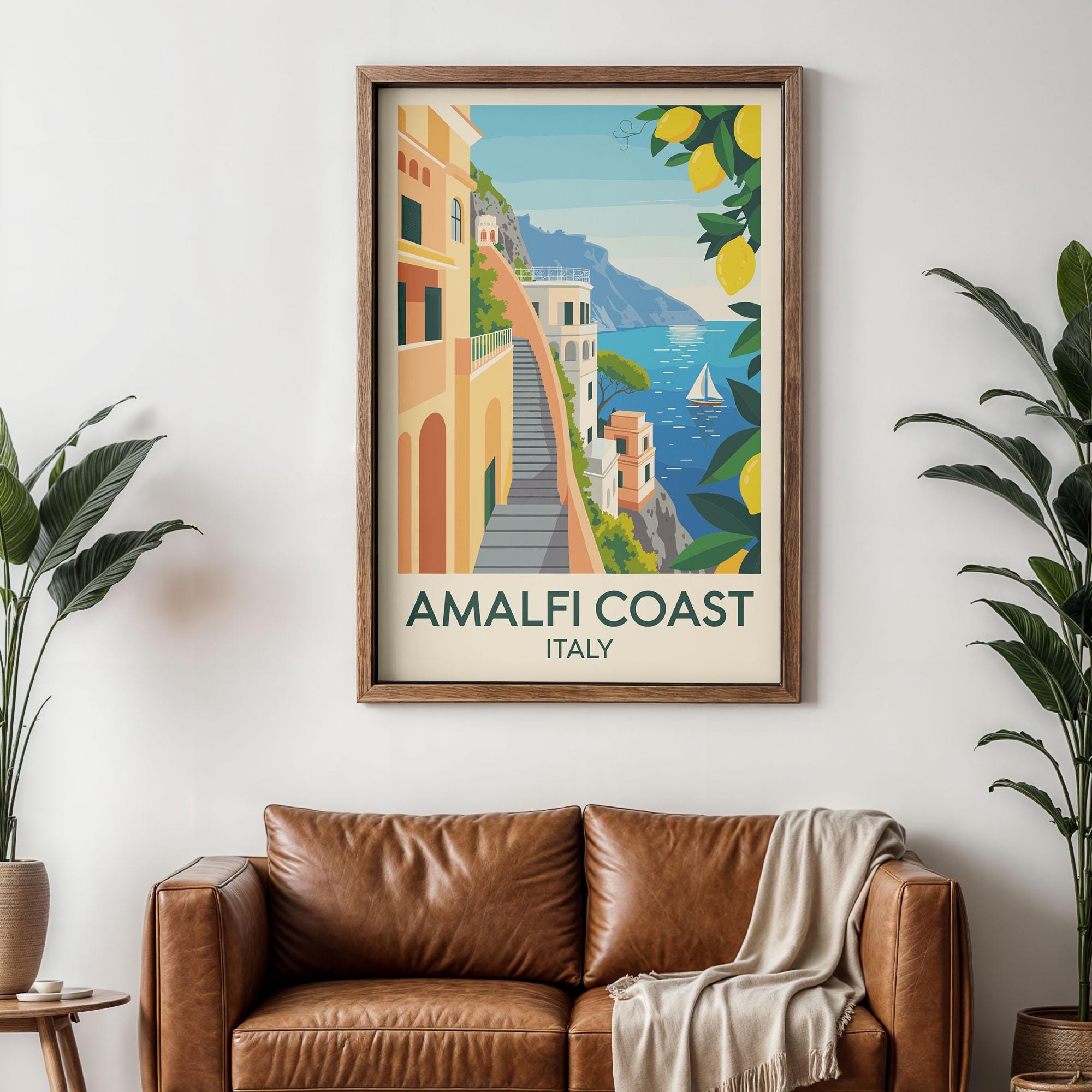 Amalfi Coast Italy Travel Poster Print, Vintage Mediterranean Wall Art ...
