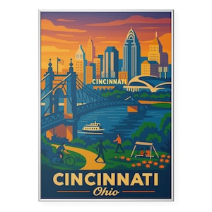 Impressão fotográfica de Cincinnati, Ohio, pôster com o horizonte de Ohio, arte de parede de Queen City | Moderno | Escritório | Decoração para casa