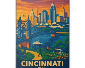 Stampa fotografica di Cincinnati, Ohio, poster con skyline dell'Ohio, Queen City Wall Art / Arredamento moderno / Ufficio / Casa