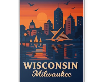 Wisconsin Photo Print, Lakefront Sunset Poster Print, Milwaukee WI Wall Art | Modern | Office | Home Decor