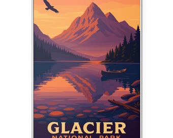 Glacier National Park Photo Print, Canoe Lake Sunset Poster Print, Montana Wall Art | Modern | Office | Home Decor