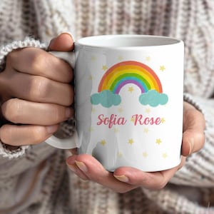 Taza arcoíris personalizada, ideas de regalos de amistad, taza con nombre personalizado, regalo único, taza de cumpleaños, taza personalizada para niños, taza personalizada bonita