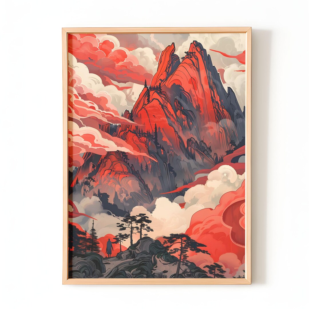 Red Mountain Landscape Wall Art | Adventure Nature Print | Bold