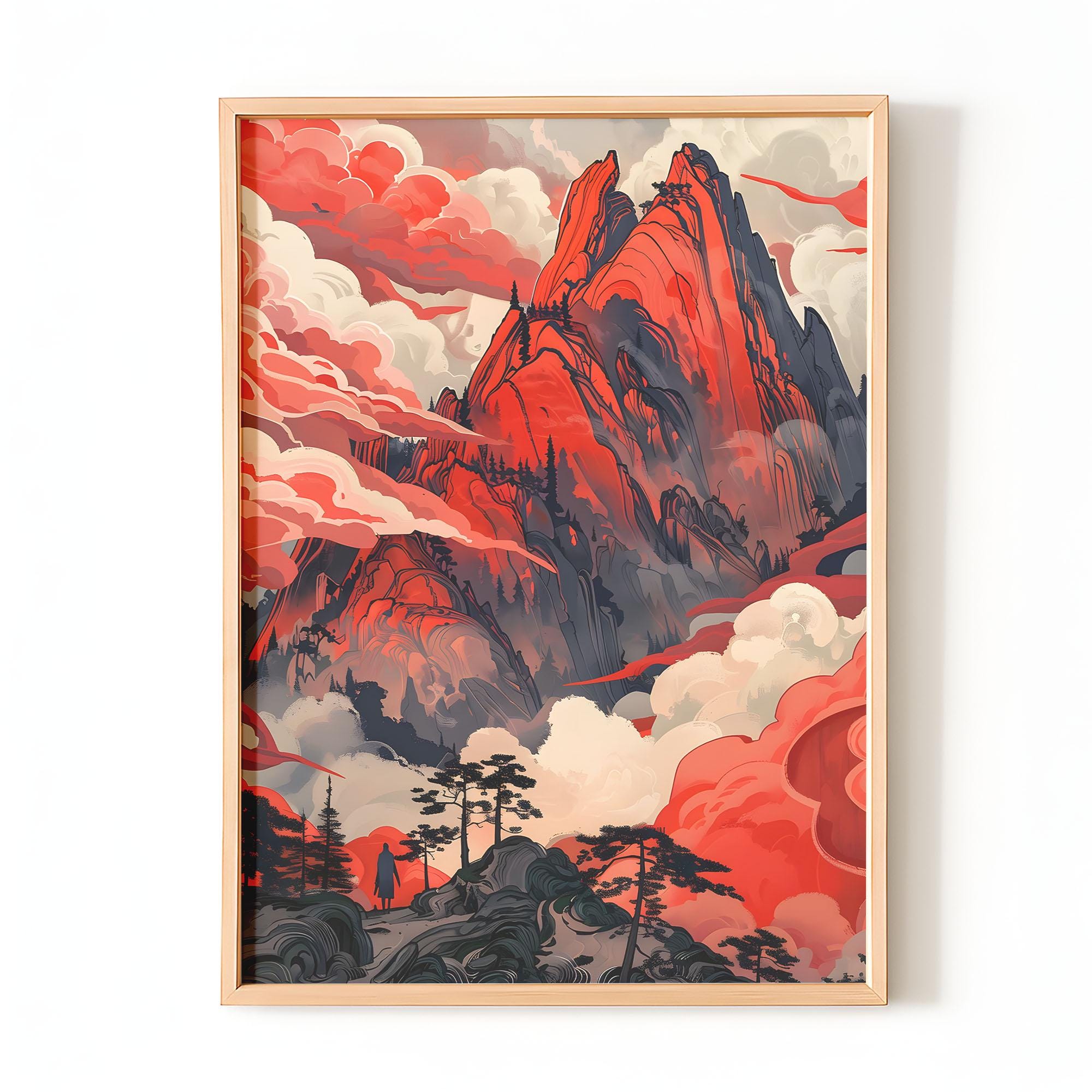 Red Mountain Landscape Wall Art | Adventure Nature Print | Bold