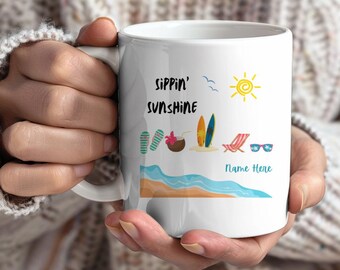 Personalized Beach Mug, Unique Gift, Coffee Mug, Ceramic Mug, Perfect Gift, Coffee Cup, Tropical Vacation Gift Mug