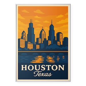 Houston Photo Print, Retro Cityscape Poster Print, Houston TX Wall Art | Modern | Office | Home Decor