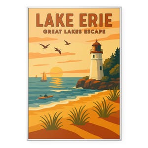 Lake Erie Photo Print, Sunset Beach Poster Print, Great Lakes Escape Wall Art | Modern | Office | Home Decor