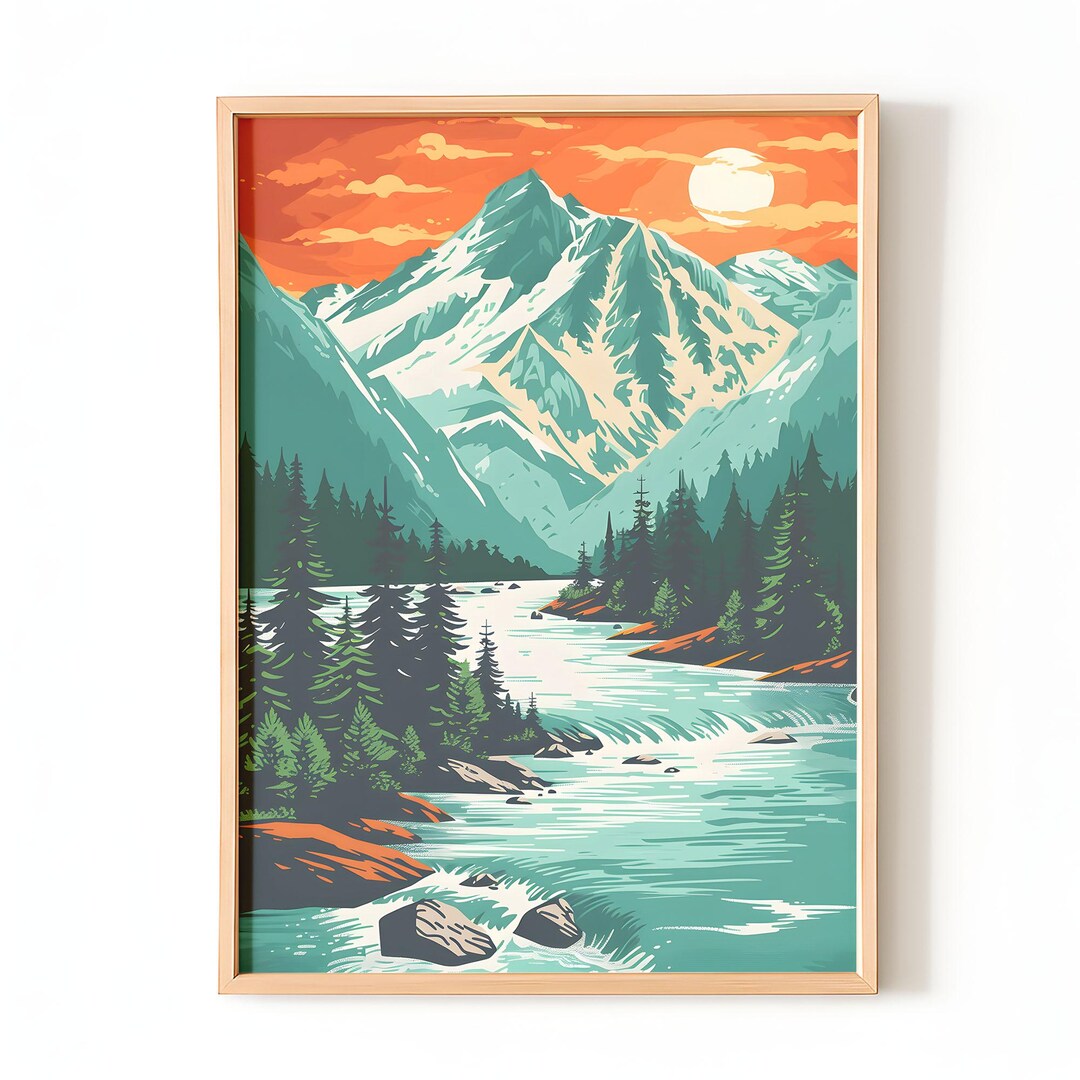 Mountain River Wall Art | Alpine Landscape Print | Nature Adventure ...