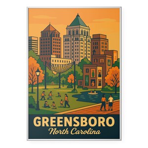 Greensboro North Carolina Photo Print, Greensboro Skyline Poster Print, Retro Cityscape Wall Art | Modern | Office | Home Decor