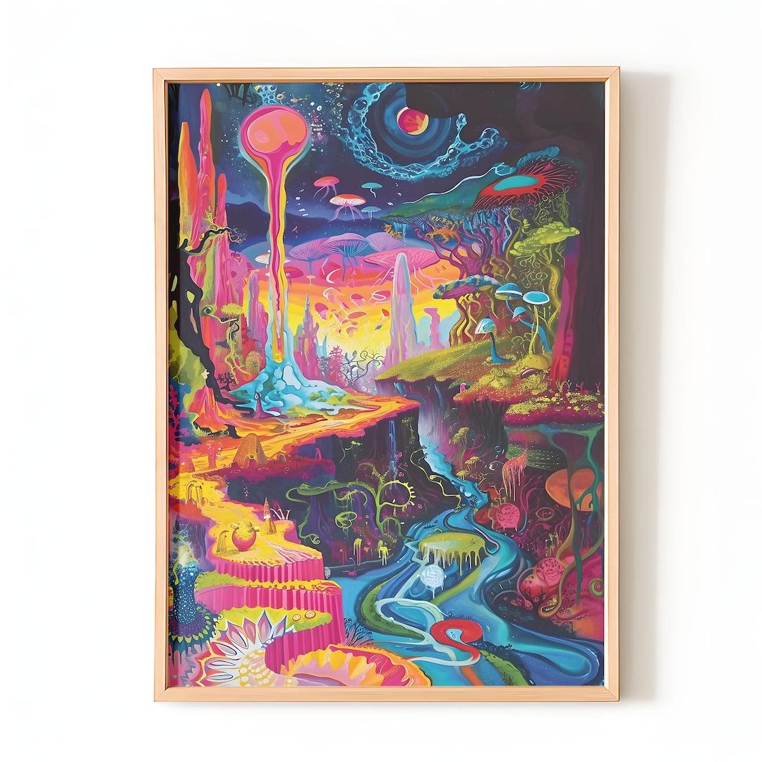 Psychedelic Fantasy Landscape Wall Art Print | Trippy Surreal River ...