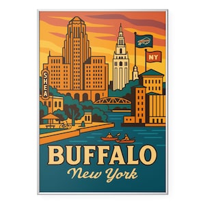 Buffalo New York Print, Buffalo Skyline Poster Print, Retro Travel Print Wall Art | Office | Home Decor
