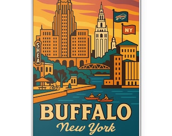 Buffalo New York Print, Buffalo Skyline Poster Print, Retro Travel Print Wall Art | Office | Home Decor