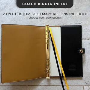 Binder Adapter for Coach Notebook Covers Planners Agendas - A5 insert converter with 6 rings, includes 2 bookmark ribbons