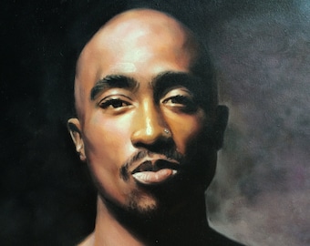 Tupac 2pac Shakur oil painting on canvas, 24x32 inch large wall art