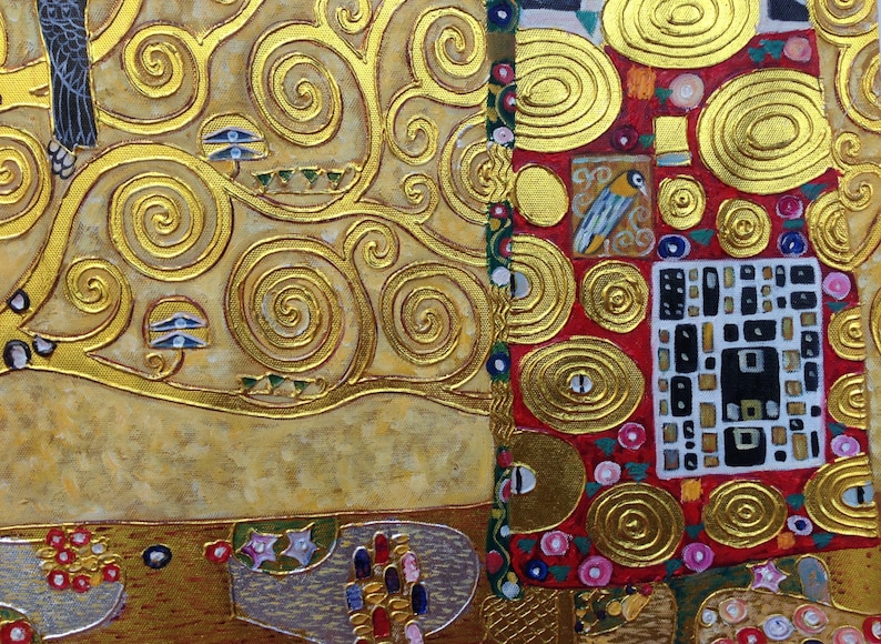 Gustav Klimt Tree of Life reproduction oil painting on canvas, gold paint, made to order, 100% money back guarantee image 9