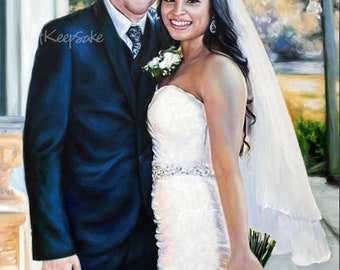 Custom wedding portrait on canvas, large oil painting on canvas. 100% money-back guarantee