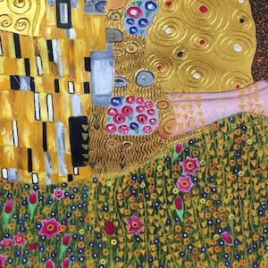 Gustav Klimt The Kiss exceptionally detailed reproduction oil painting on canvas, gold paint, made to order, 100% money back guarantee image 2