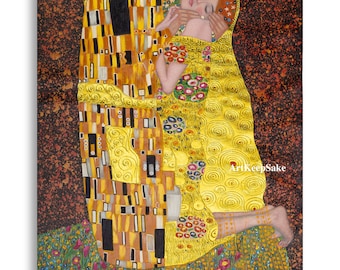 Gustav Klimt The Kiss exceptionally detailed reproduction oil painting on canvas, gold paint, made to order, 100% money back guarantee