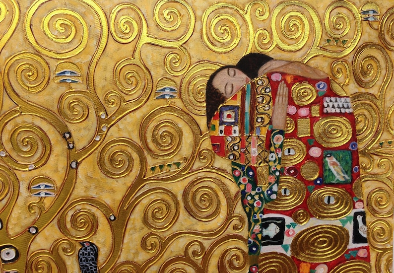 Gustav Klimt Tree of Life reproduction oil painting on canvas, gold paint, made to order, 100% money back guarantee image 8