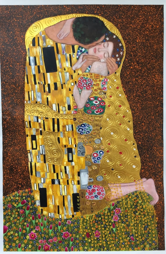 The Kiss Unique DIY Lovers Set for Painter HandMade Gustav Klimt Home Decor Symbolism Paint by Numbers on Canvas With Wood Frame Home Decor Kit
