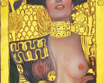 Gustav Klimt Judith and the Head of Holofernes reproduction oil painting on canvas, gold paint, made to order, 100% money back guarantee