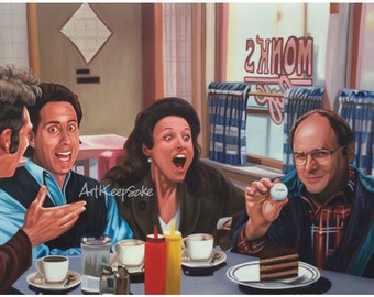 Seinfeld original art, "The Marine Biologist" w/ Jerry, Kramer, George, Elaine, oil painting on canvas, 24x36". 100% money back guarantee