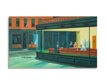 Nighthawks by Edward Hopper (Night Hawks) reproduction oil painting on canvas, made to order, 100% money back guarantee