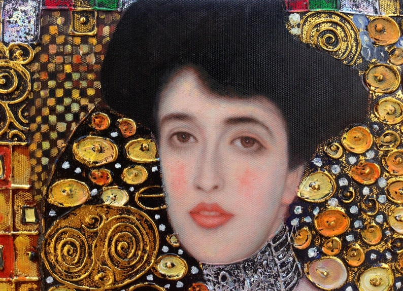 Gustav Klimt Portrait of Adele Bloch-Bauer I reproduction oil painting on canvas, gold paint, made to order, 100% money back guarantee image 2