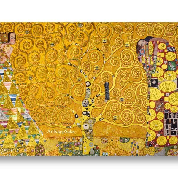 Gustav Klimt Baum des Lebens Reproduktion Ölgemälde auf Leinwand, Goldfarbe, auf Bestellung, 100% Geld-zurück-Garantie