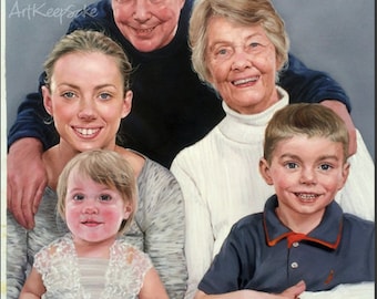 Family portrait from a photo, extra large oil painting on canvas. 100% money-back guarantee