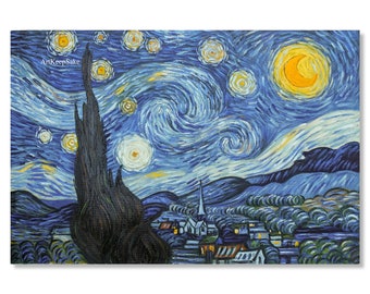 Starry Night by Van Gogh reproduction oil painting on canvas, 24x36", made to order, 100% money back guarantee