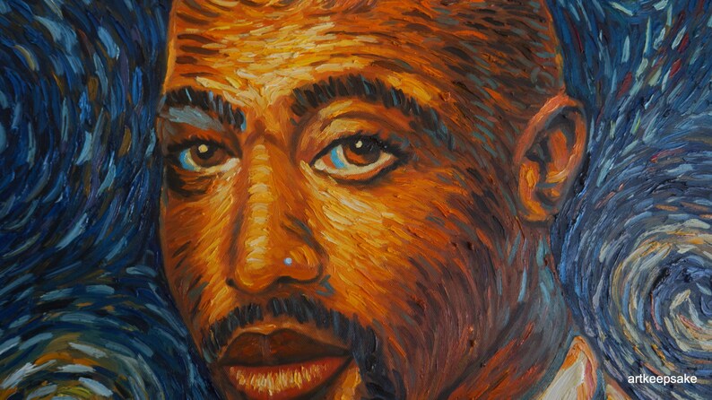 Tupac 2pac Shakur Van Gogh style oil painting on canvas, made to order image 2