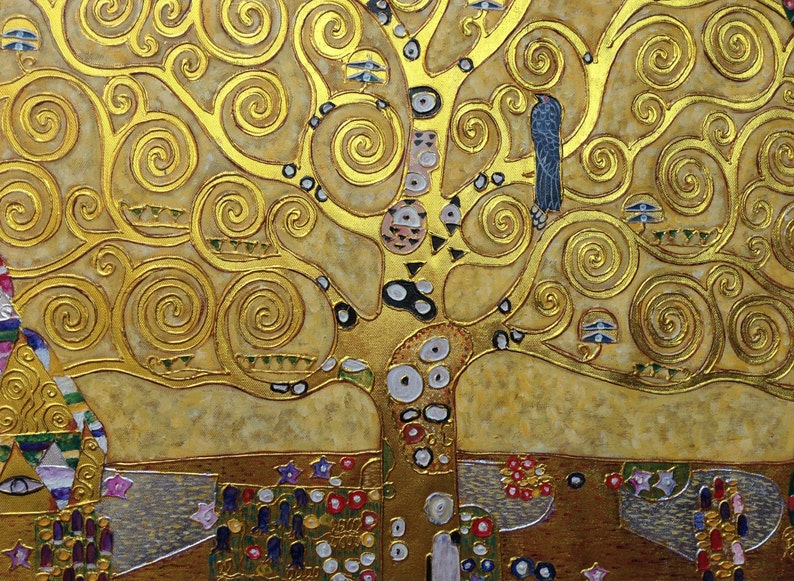 Gustav Klimt Tree of Life reproduction oil painting on canvas, gold paint, made to order, 100% money back guarantee image 7