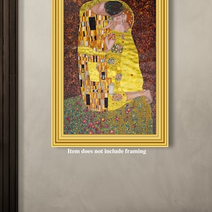 Gustav Klimt The Kiss exceptionally detailed reproduction oil painting on canvas, gold paint, made to order, 100% money back guarantee image 5