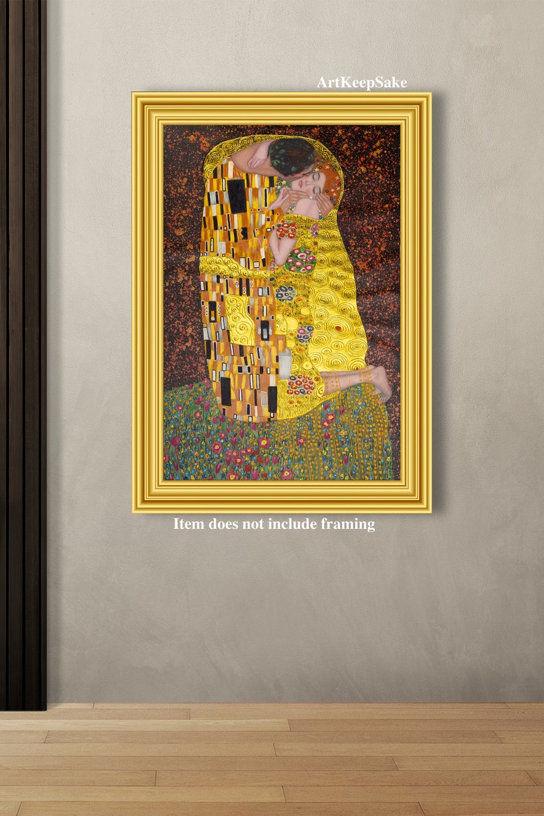 Gustav Klimt The Kiss exceptionally detailed reproduction oil painting on canvas, gold paint, made to order, 100% money back guarantee image 5