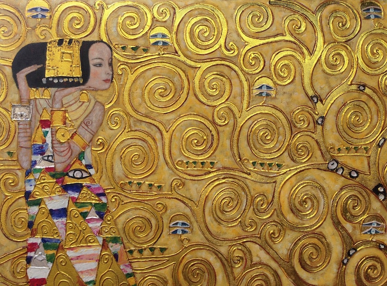 Gustav Klimt Tree of Life reproduction oil painting on canvas, gold paint, made to order, 100% money back guarantee image 6