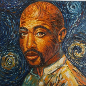 Tupac 2pac Shakur Van Gogh style oil painting on canvas, made to order image 1